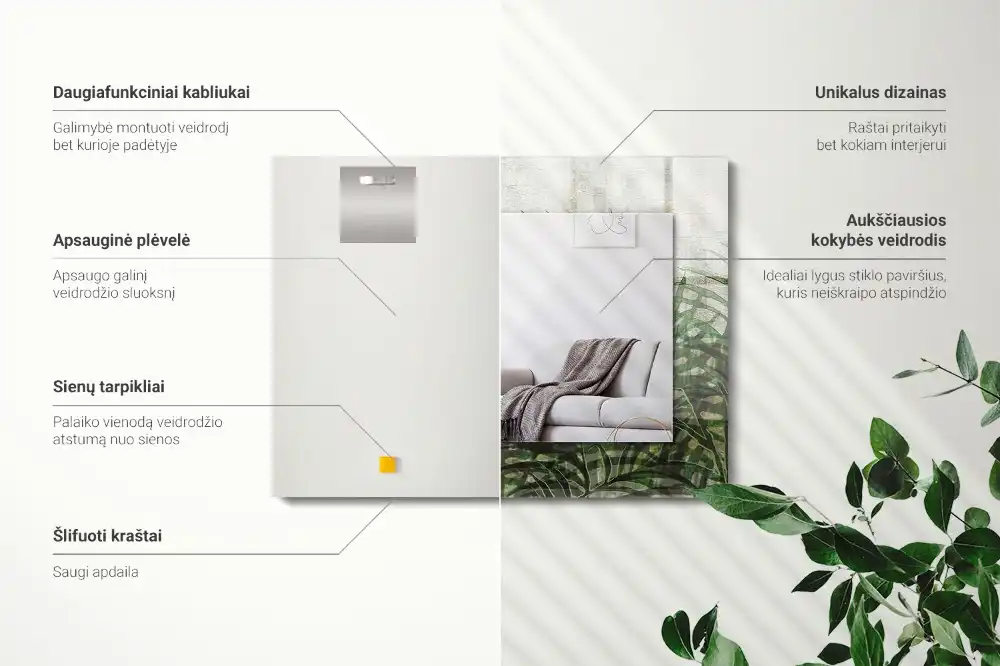 Rectangular wall mirror design Green fern leaves