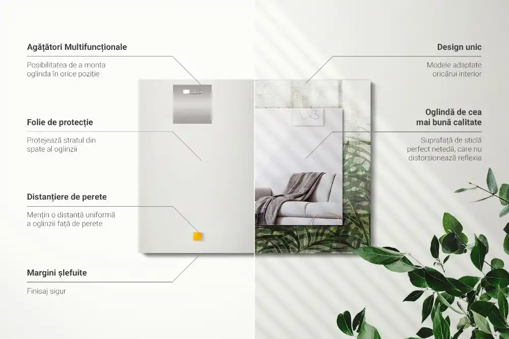 Rectangular wall mirror design Green fern leaves