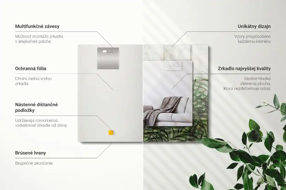 Rectangular wall mirror design Green fern leaves