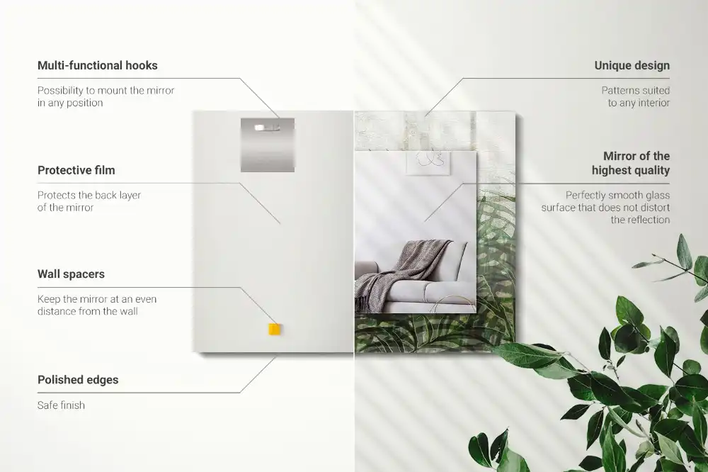 Rectangular wall mirror design Green fern leaves