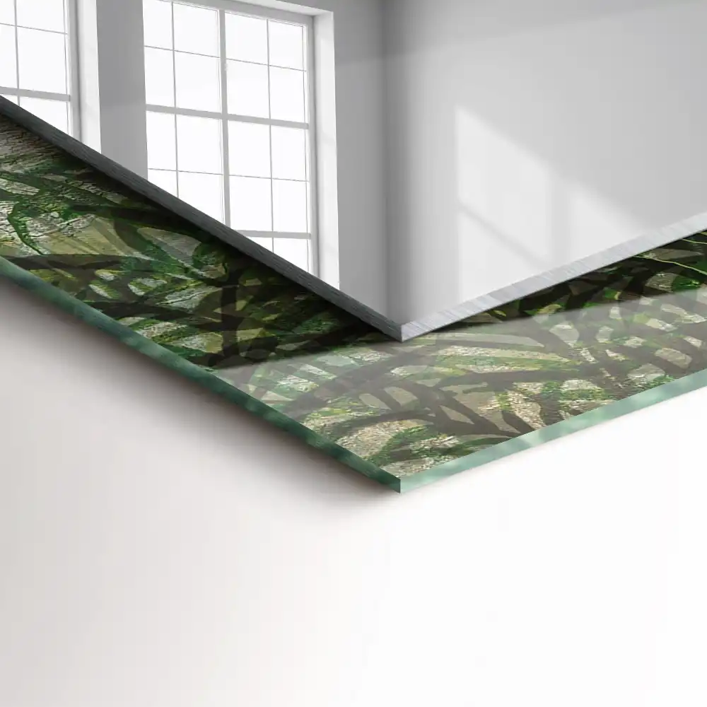 Rectangular wall mirror design Green fern leaves