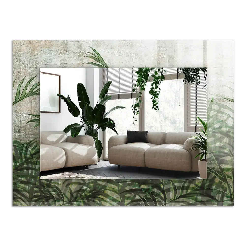 Rectangular wall mirror design Green fern leaves