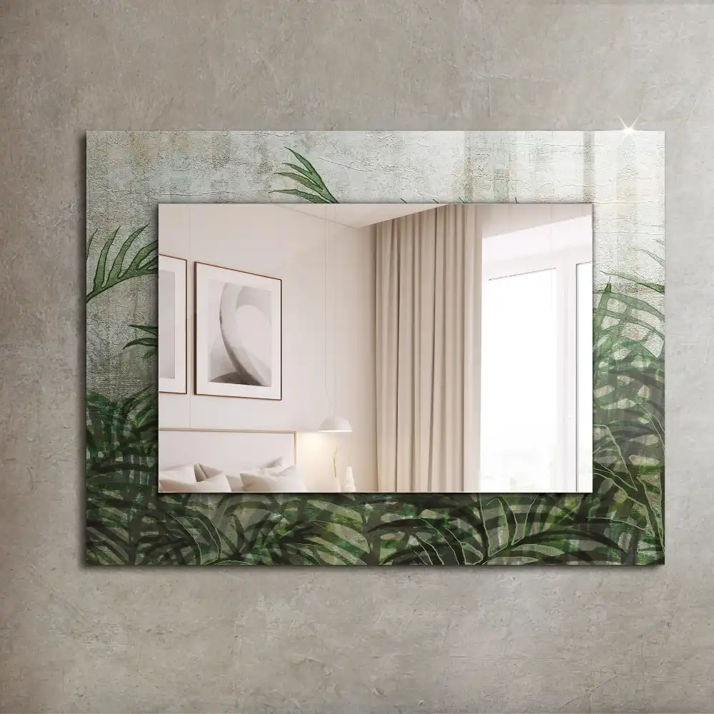 Rectangular wall mirror design Green fern leaves
