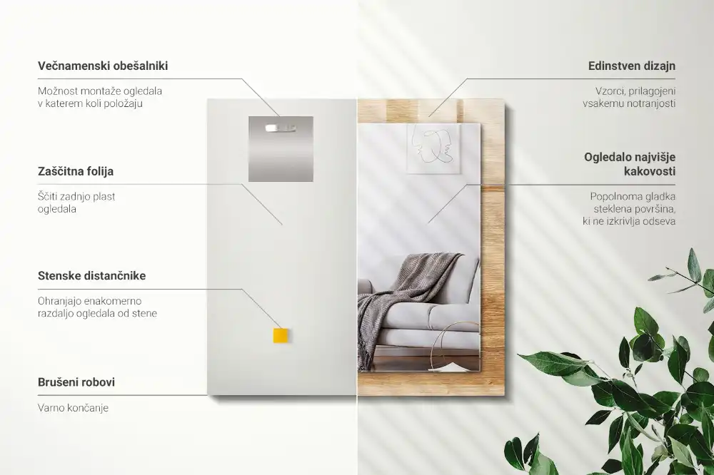 Rectangular decorative mirror Wood with structure