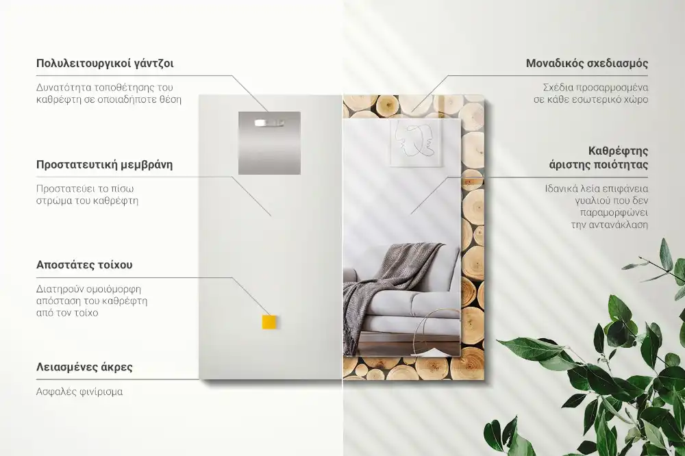 Rectangular mirror print Cross-sections of tree trunks