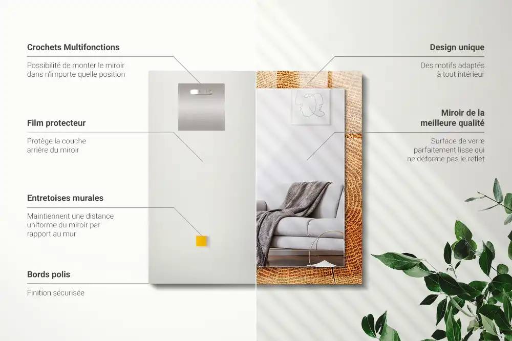 Rectangle decorative mirror Cross section of a tree trunk with growth rings