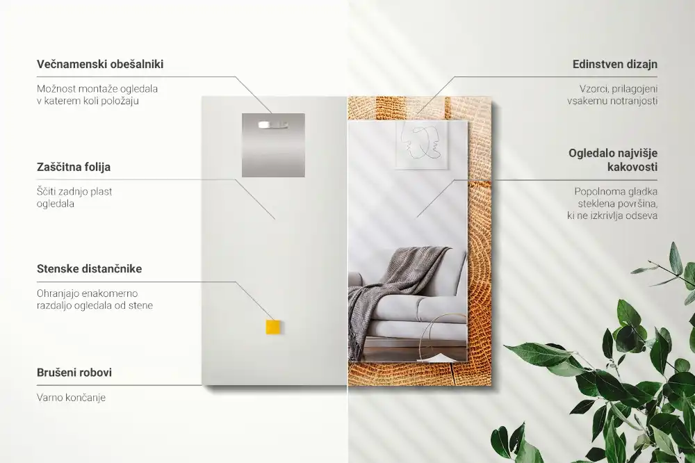 Rectangle decorative mirror Cross section of a tree trunk with growth rings