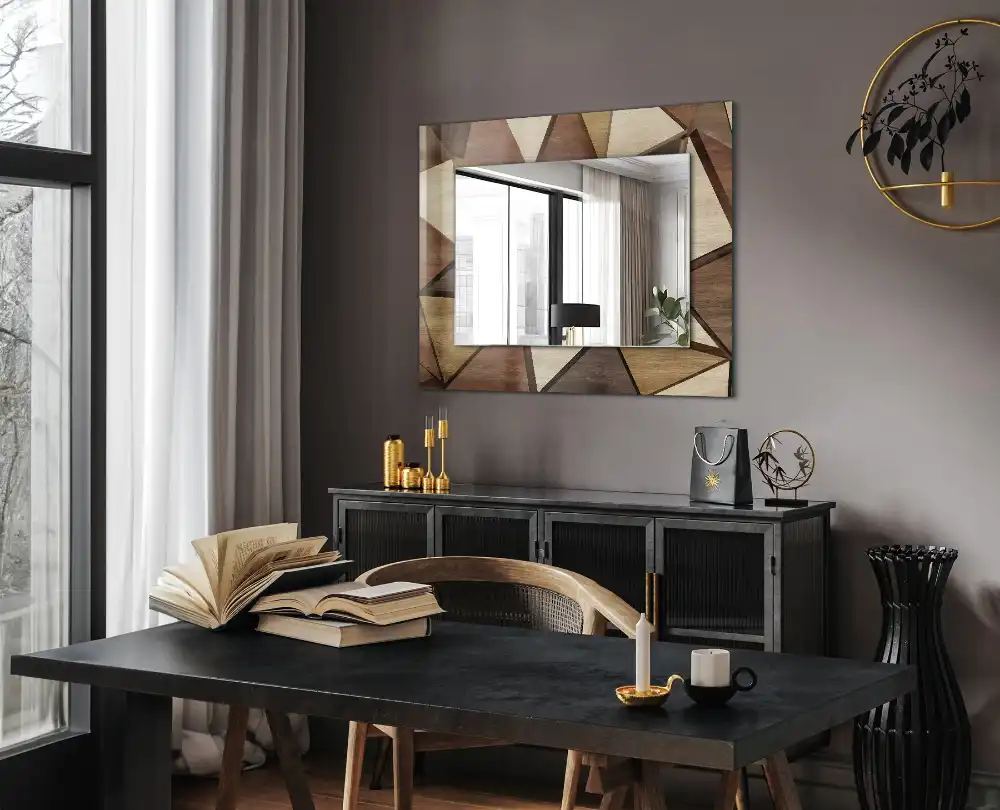 Rectangular wall mirror design Wooden geometric patterns