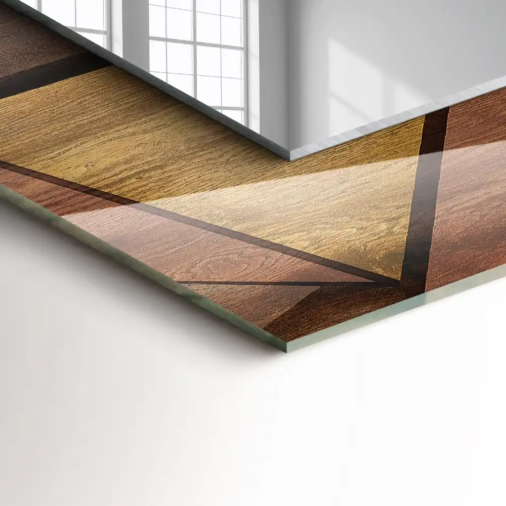 Rectangular wall mirror design Wooden geometric patterns