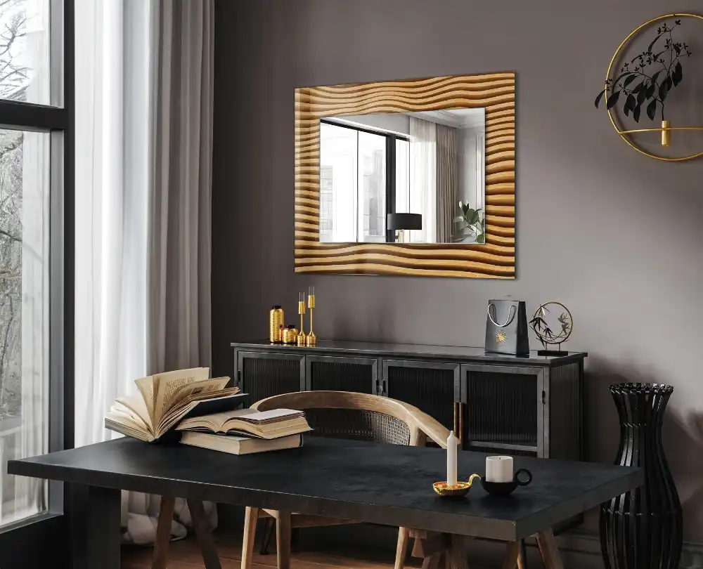 Rectangular decorative mirror Wooden waves