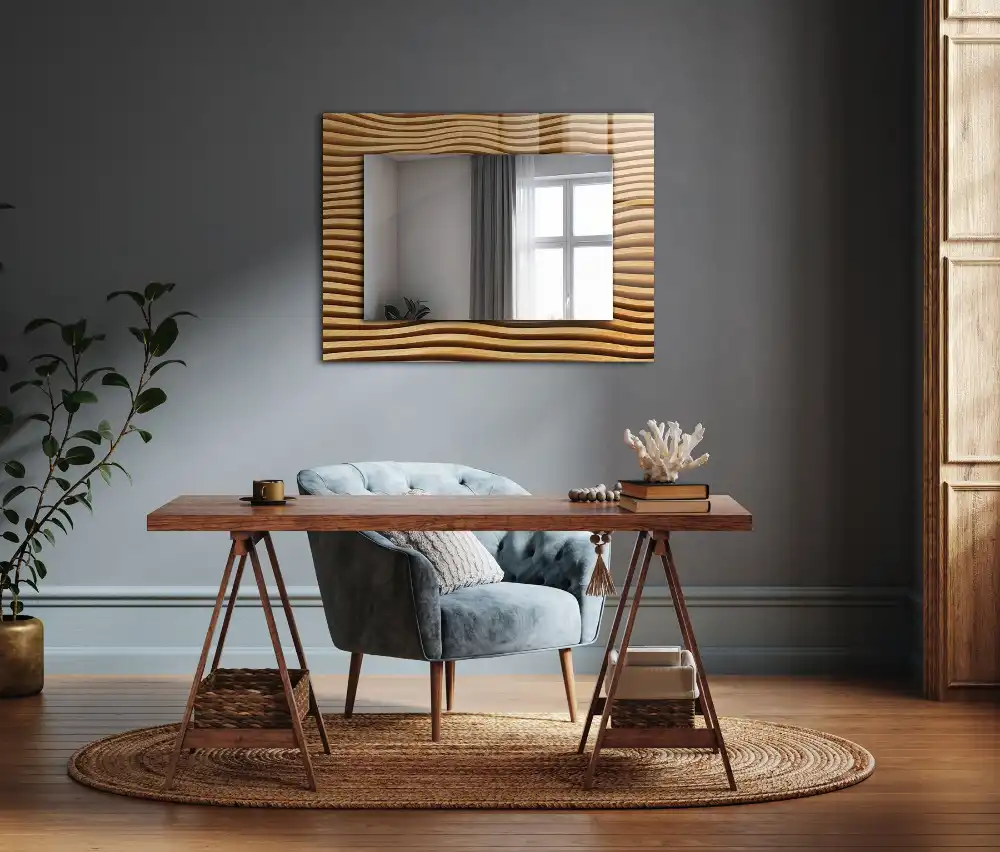 Rectangular decorative mirror Wooden waves