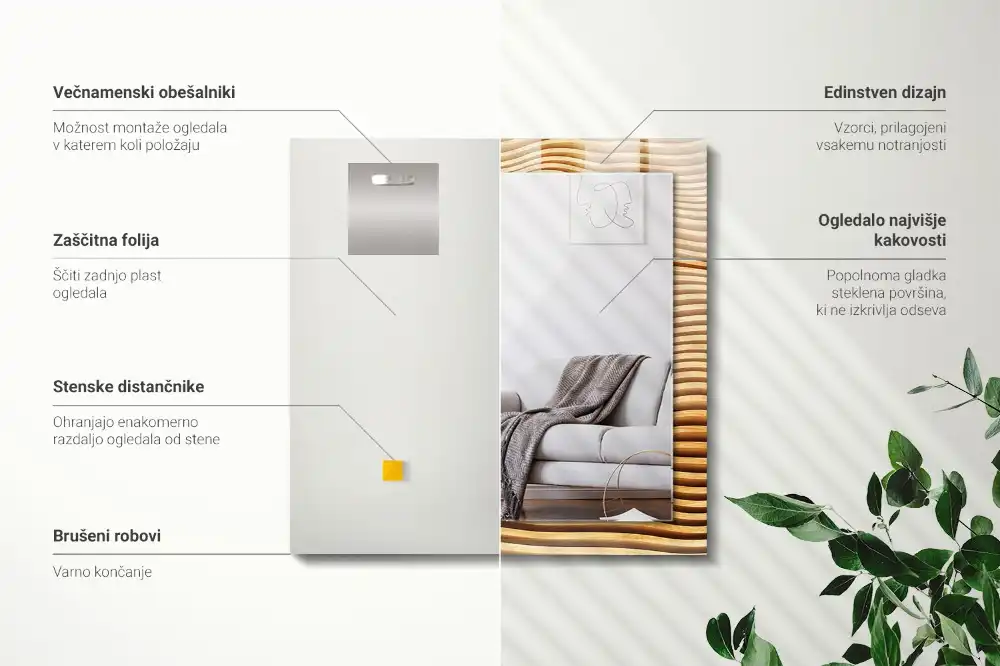 Rectangular decorative mirror Wooden waves