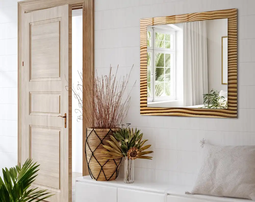 Rectangular decorative mirror Wooden waves