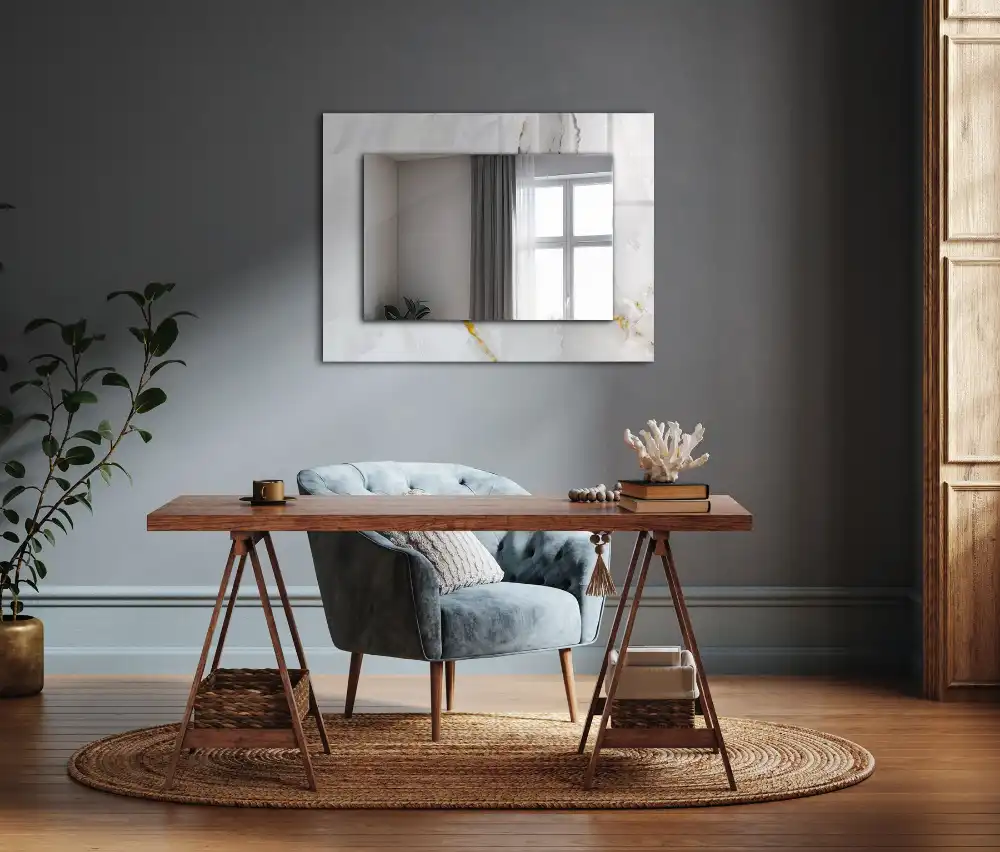 Rectangular wall mirror design White marble pattern