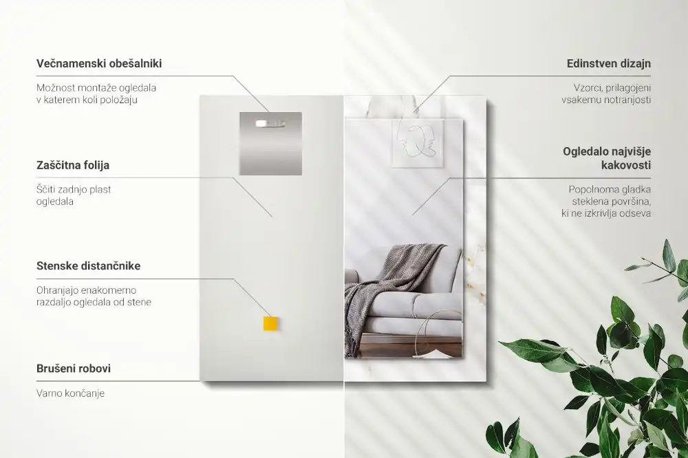 Rectangular wall mirror design White marble pattern