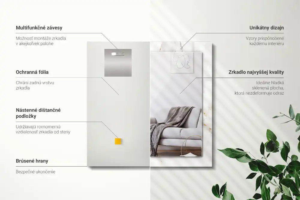 Rectangular wall mirror design White marble pattern