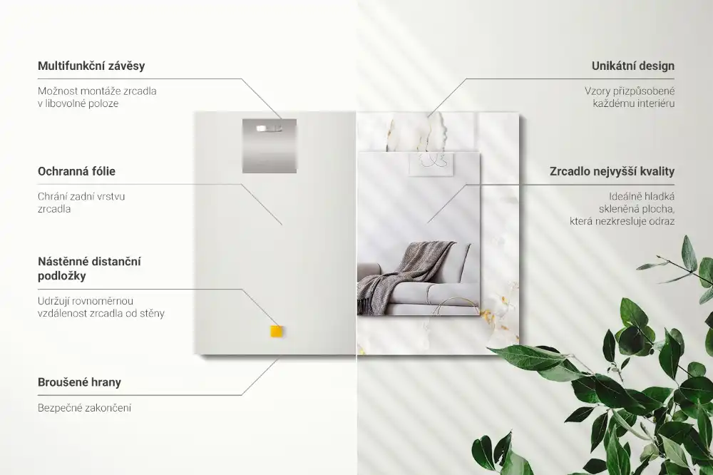 Rectangular wall mirror design White marble pattern