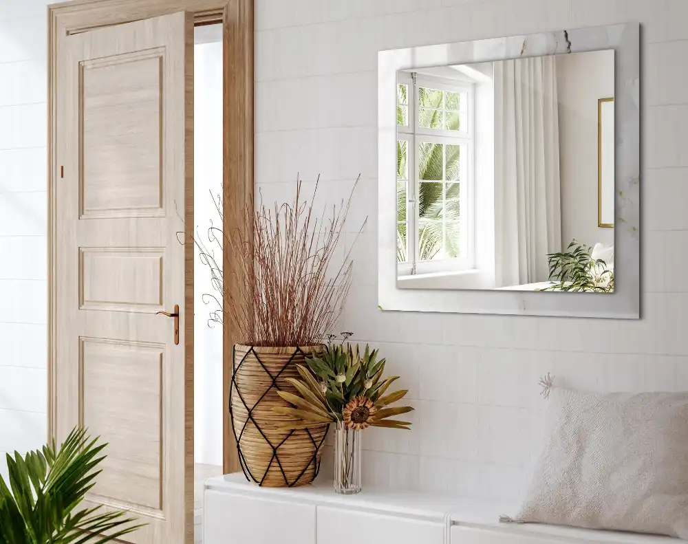 Rectangular wall mirror design White marble pattern