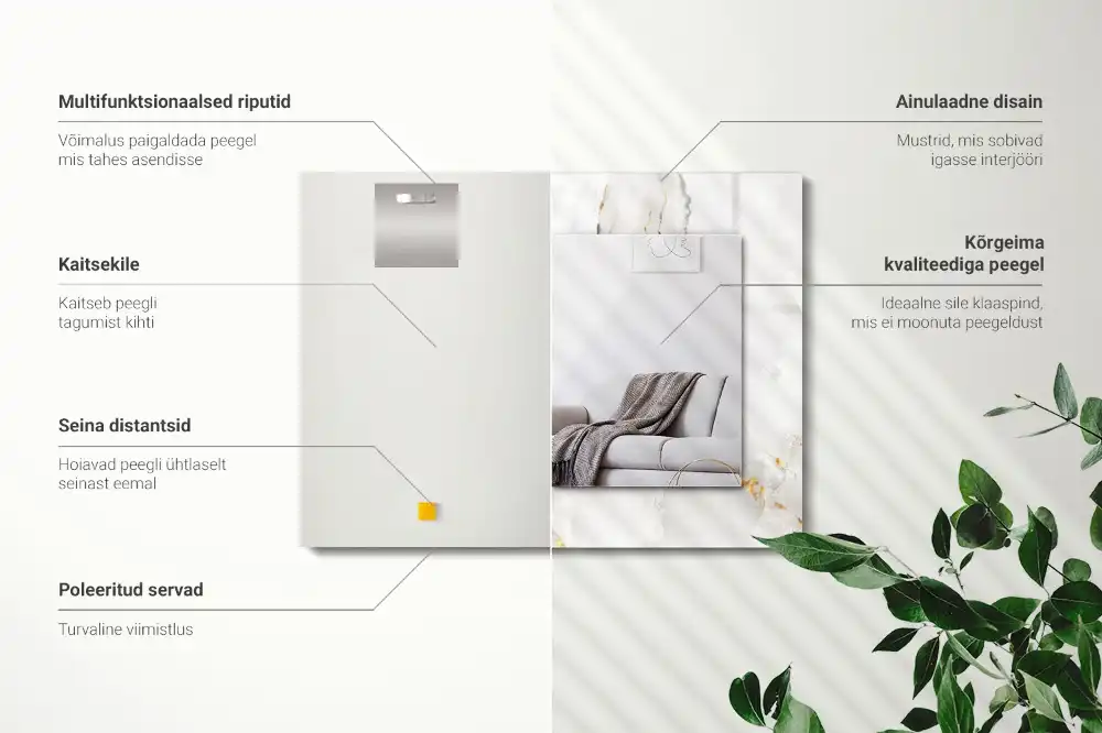 Rectangular wall mirror design White marble pattern