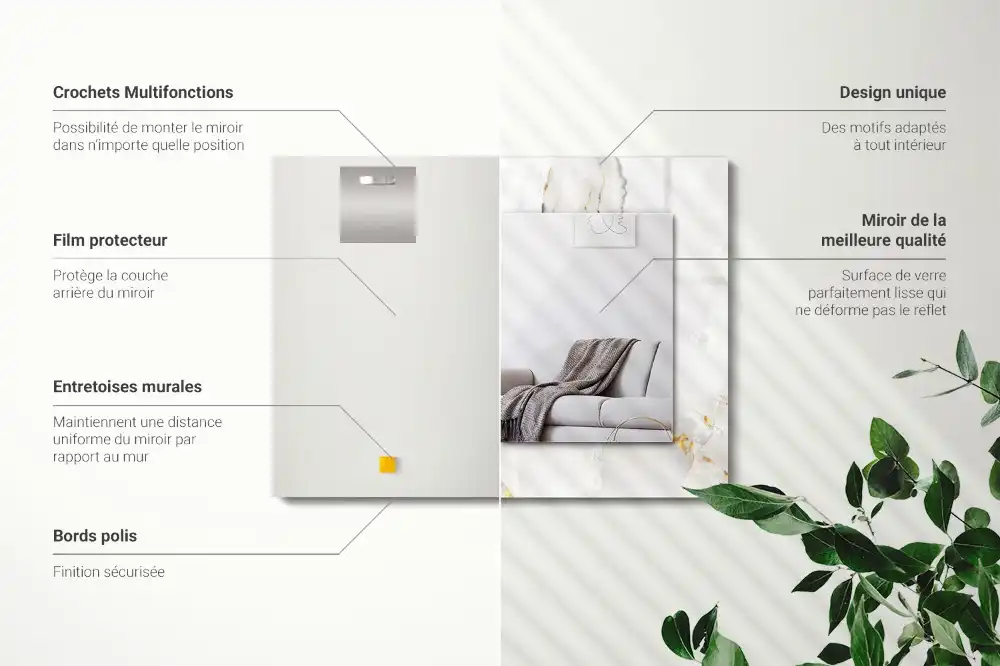 Rectangular wall mirror design White marble pattern