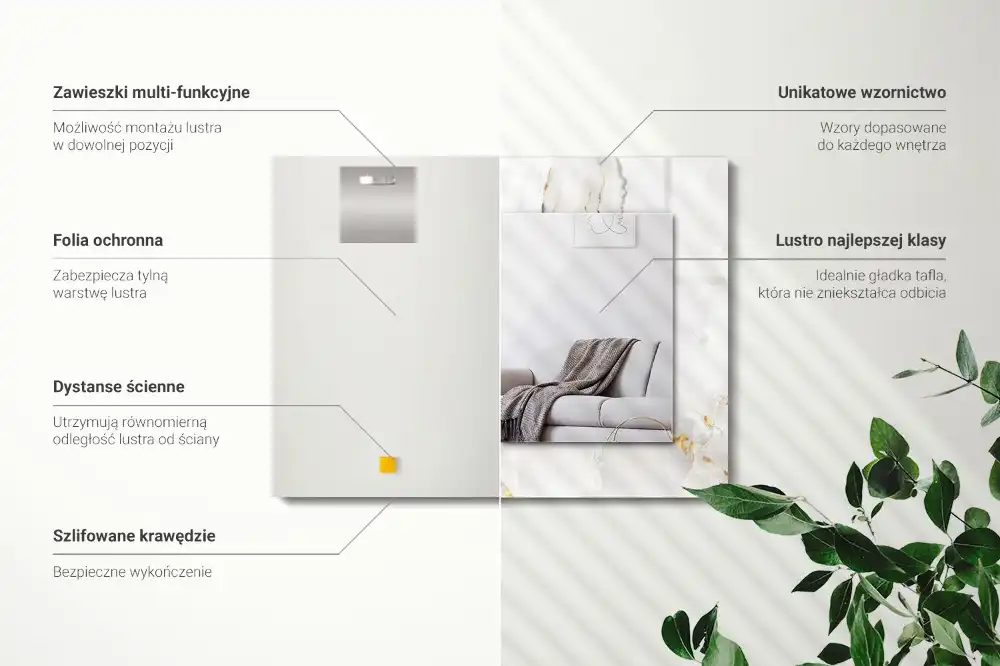 Rectangular wall mirror design White marble pattern