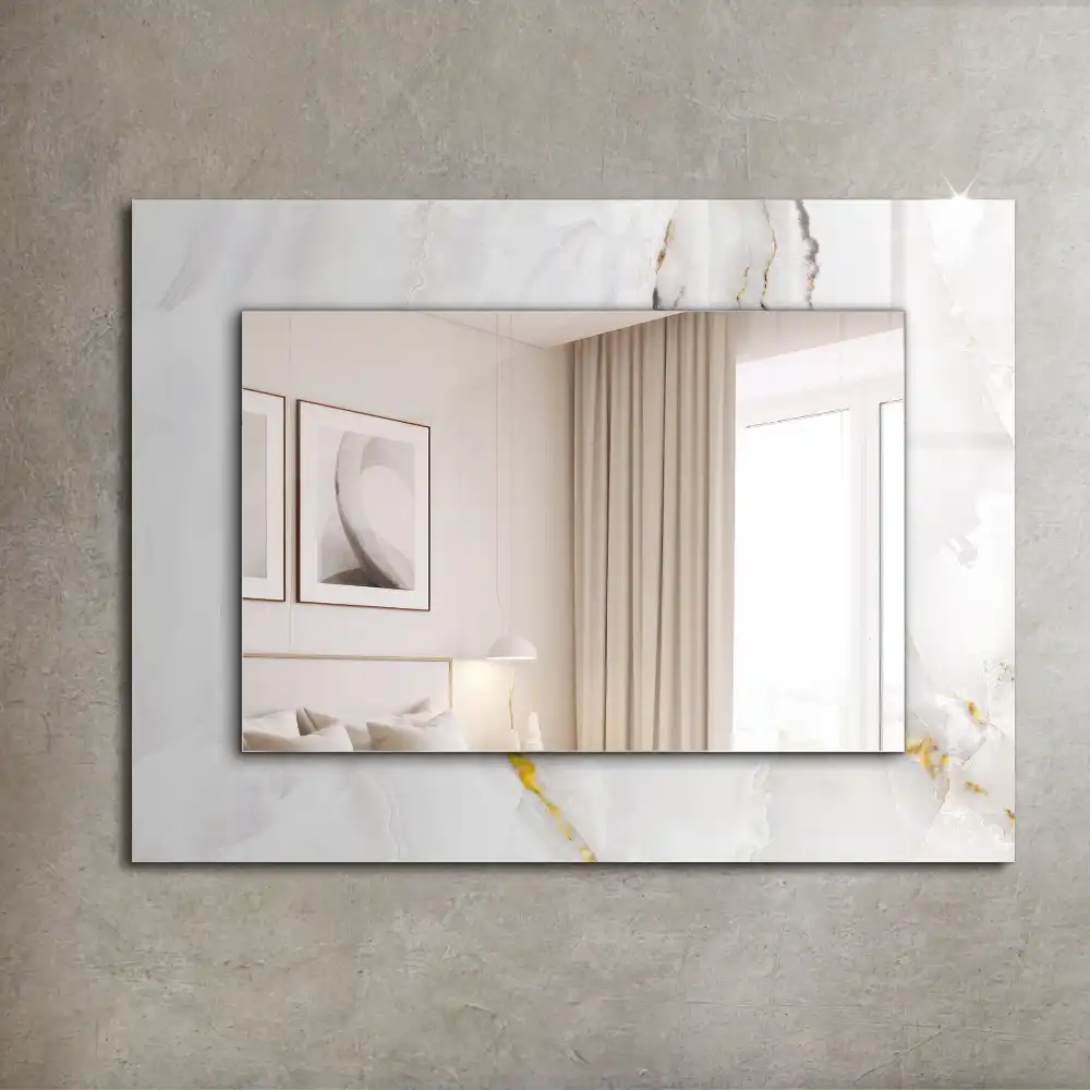 Rectangular wall mirror design White marble pattern