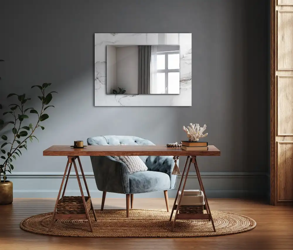 Rectangular wall mirror design White marble pattern