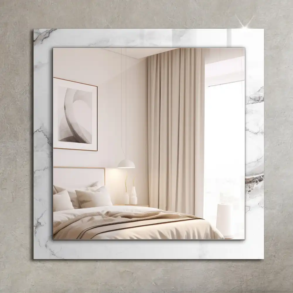 Rectangular wall mirror design White marble pattern