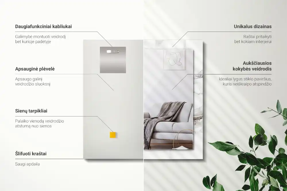 Rectangular wall mirror design White marble pattern