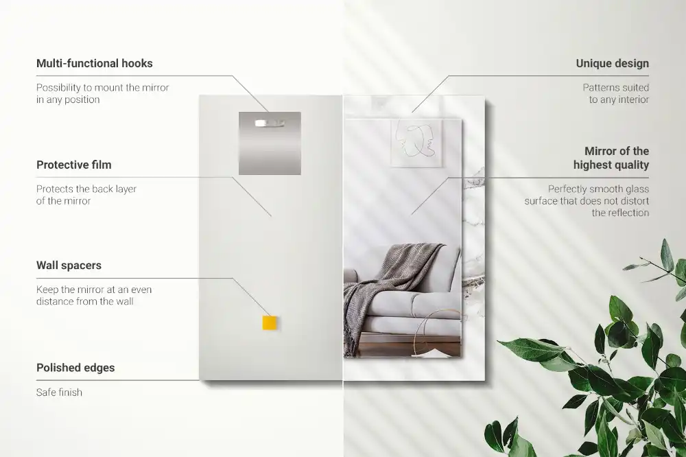 Rectangular wall mirror design White marble pattern