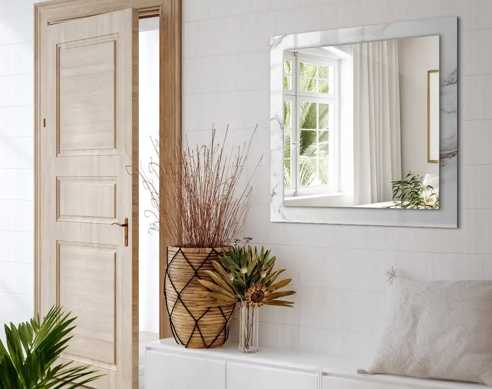 Rectangular wall mirror design White marble pattern