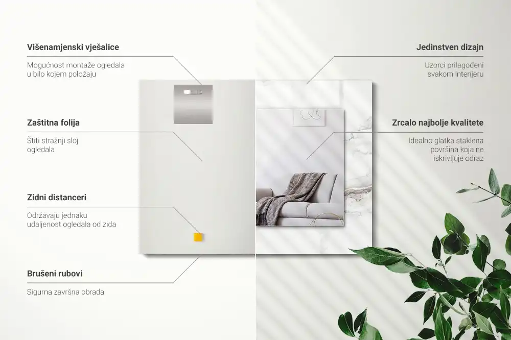 Rectangular wall mirror design White marble pattern