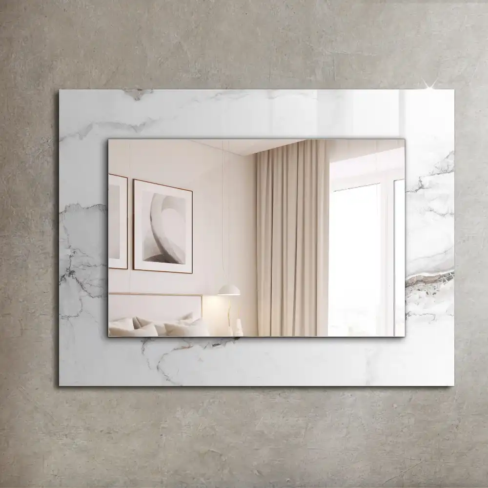 Rectangular wall mirror design White marble pattern