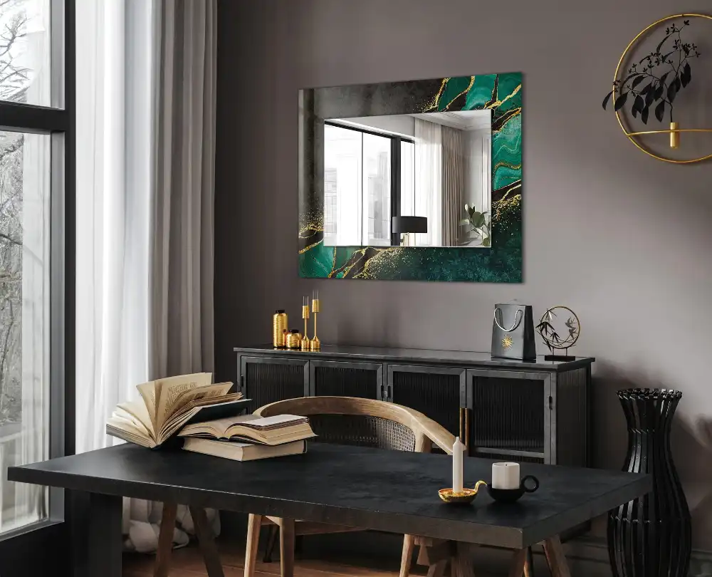 Rectangular decorative mirror Green abstract patterns