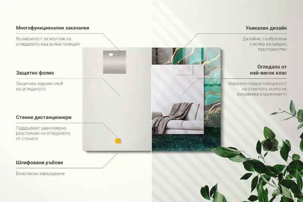 Rectangular decorative mirror Green abstract patterns