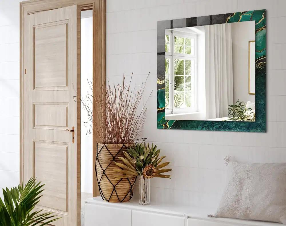Rectangular decorative mirror Green abstract patterns