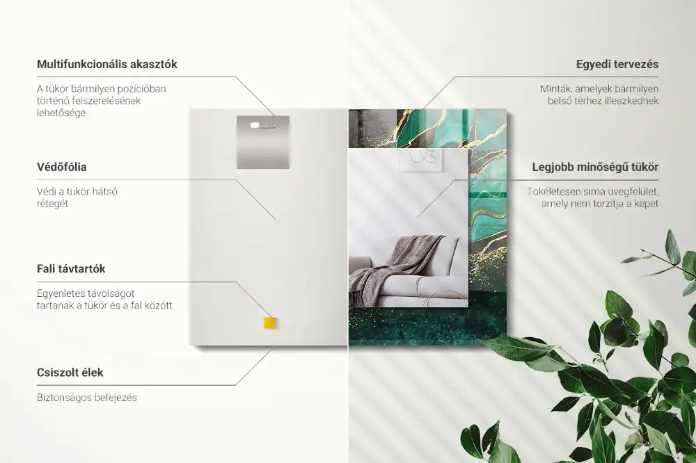 Rectangular decorative mirror Green abstract patterns