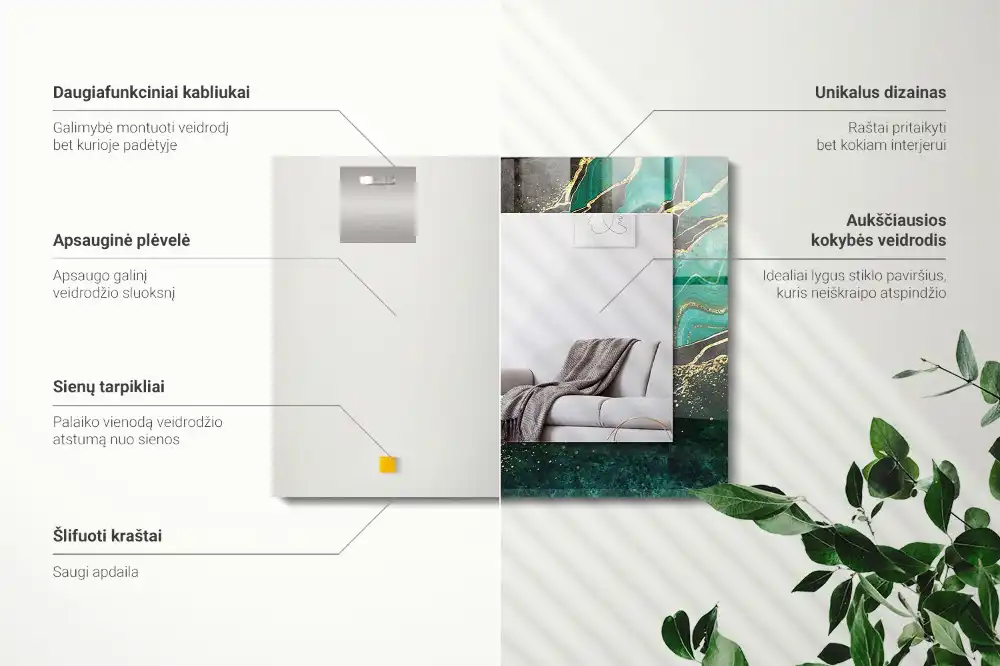 Rectangular decorative mirror Green abstract patterns