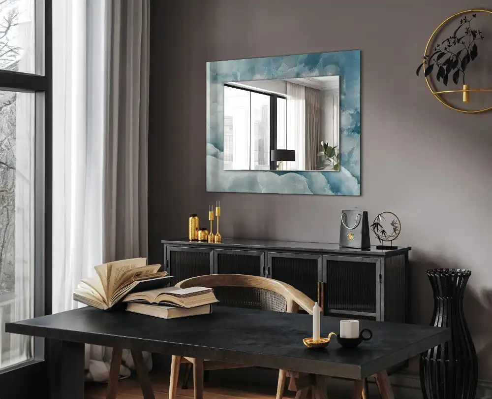 Rectangle decorative mirror Blue marble texture