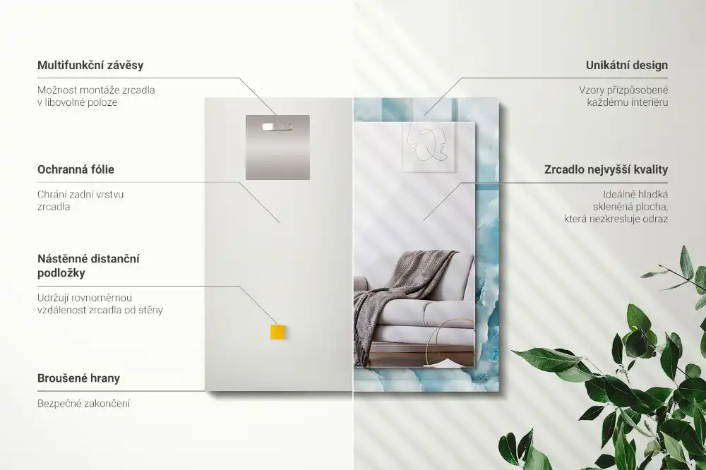 Rectangle decorative mirror Blue marble texture