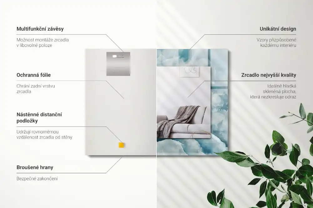 Rectangle decorative mirror Blue marble texture