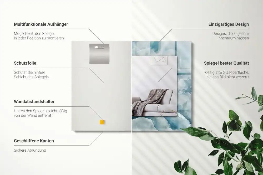 Rectangle decorative mirror Blue marble texture