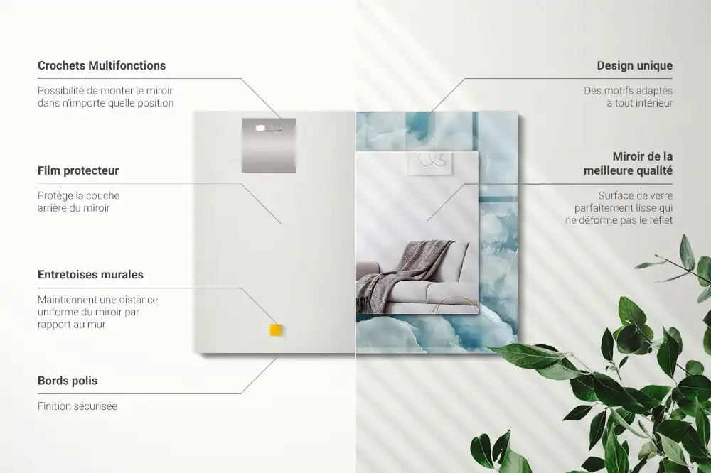 Rectangle decorative mirror Blue marble texture