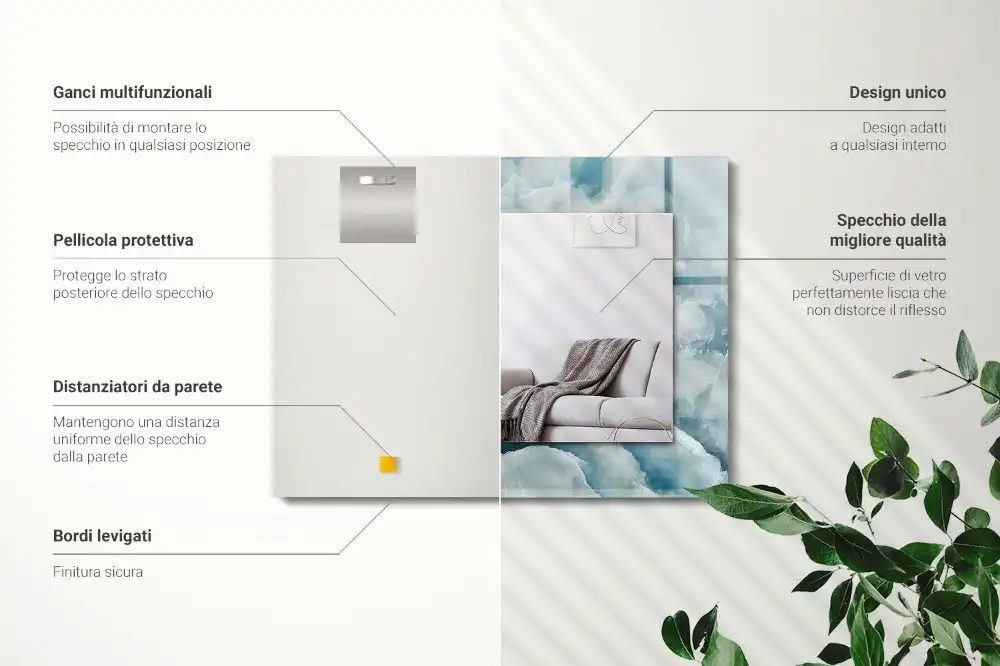 Rectangle decorative mirror Blue marble texture