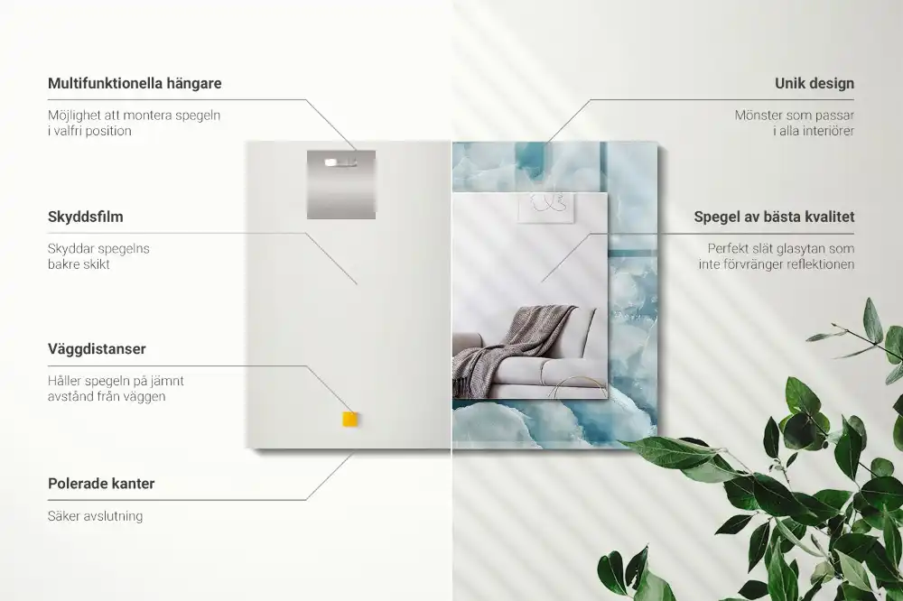 Rectangle decorative mirror Blue marble texture