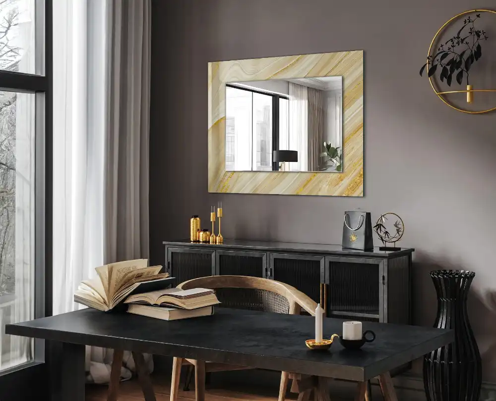 Rectangular decorative mirror Yellow abstract lines