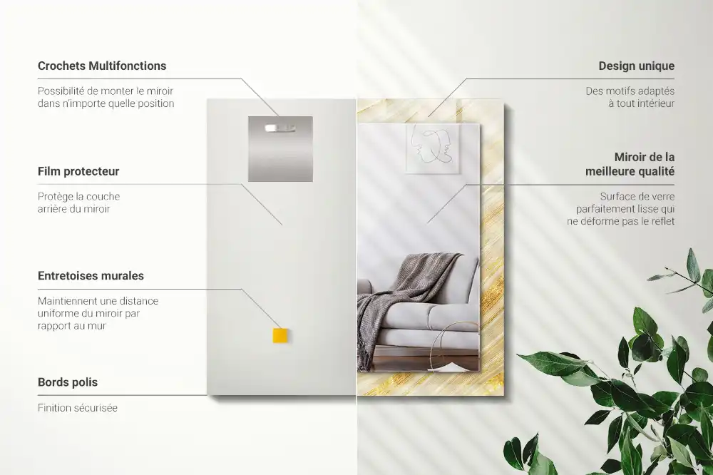 Rectangular decorative mirror Yellow abstract lines