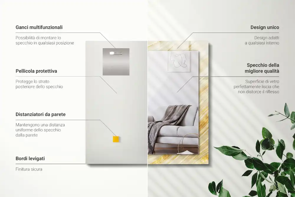 Rectangular decorative mirror Yellow abstract lines