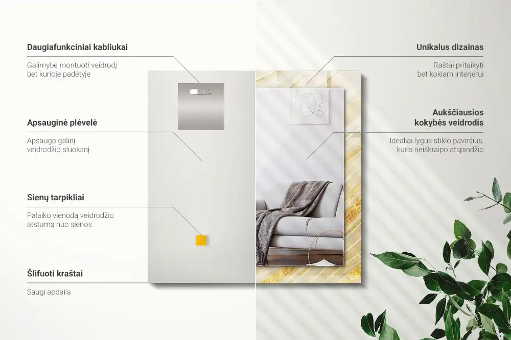 Rectangular decorative mirror Yellow abstract lines