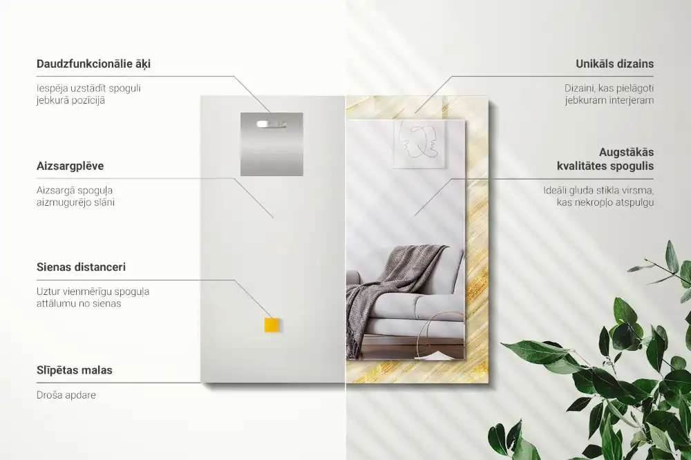 Rectangular decorative mirror Yellow abstract lines